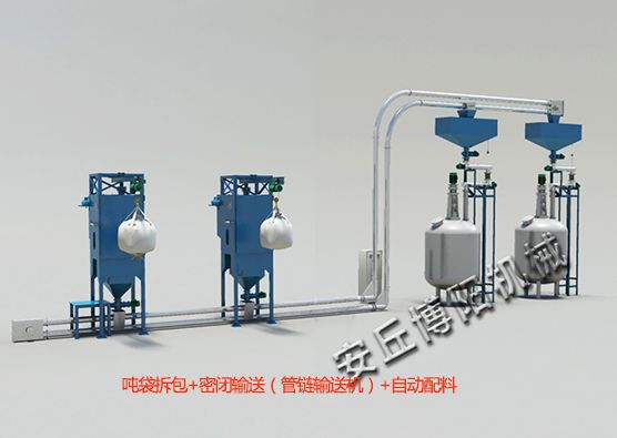 噸袋拆包機+管鏈式（shì）輸送機+自（zì）動配料係統