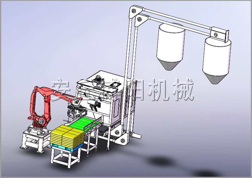 拆垛機械手+自動破袋機（jī）+管鏈式輸送機解決方案